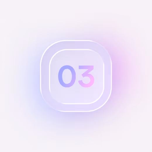 Rounded square button with gradient number 03 in blue and pink on a soft white background.