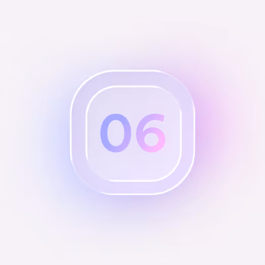 Rounded square button with gradient number 06 in blue and pink on a light background.