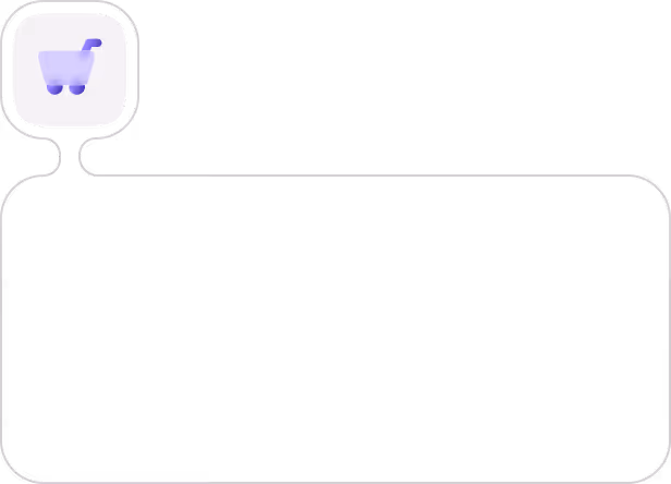 Purple shopping cart icon inside a rounded square chat bubble with a black horizontal background.