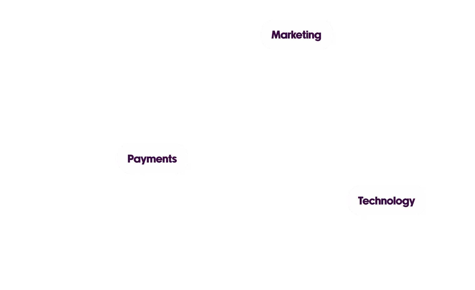 Diagram showing interconnected concepts: Marketing, Payments, and Technology in oval shapes.
