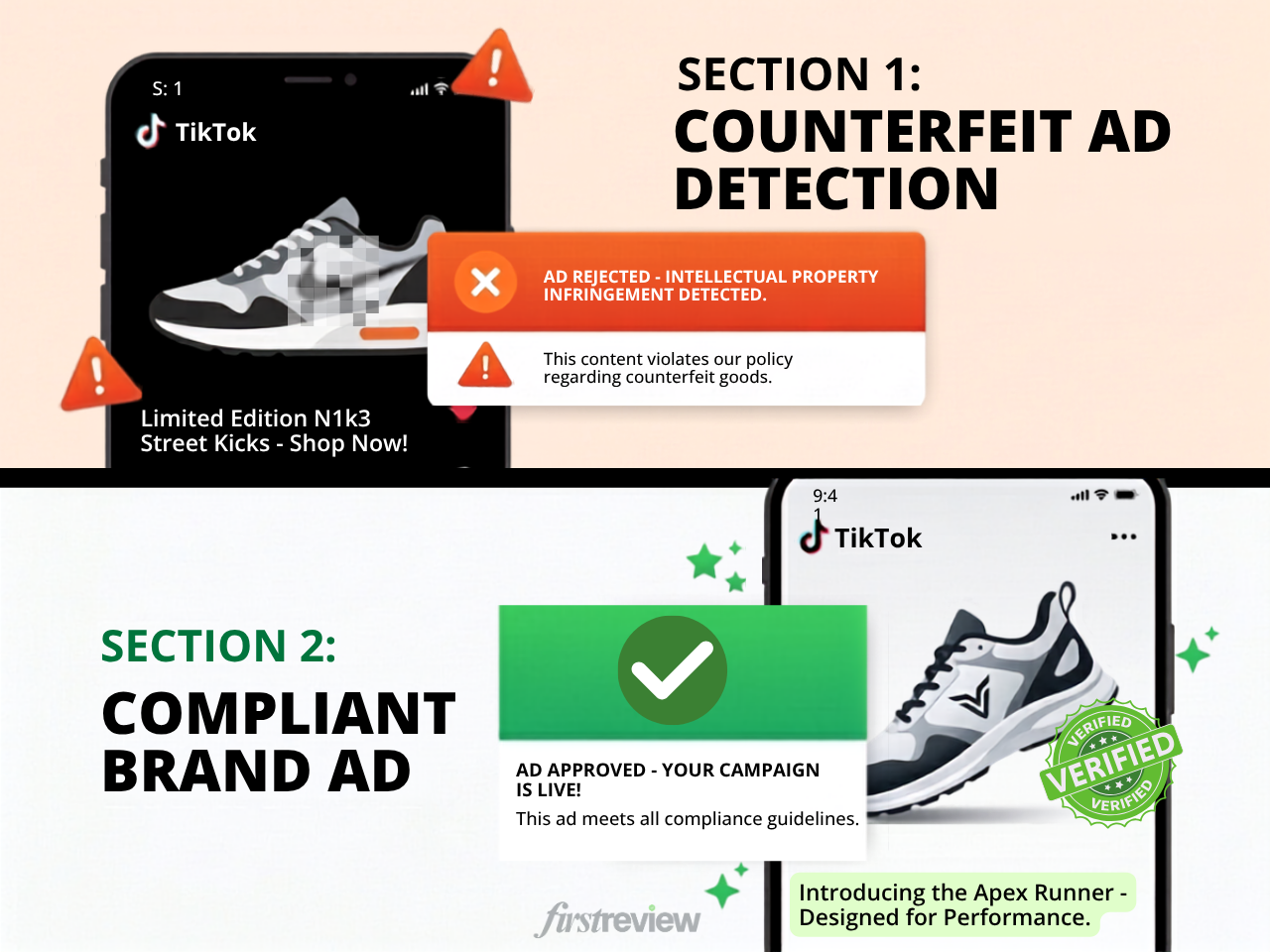 Example of a TikTok ad rejected for counterfeit IP infringement violation