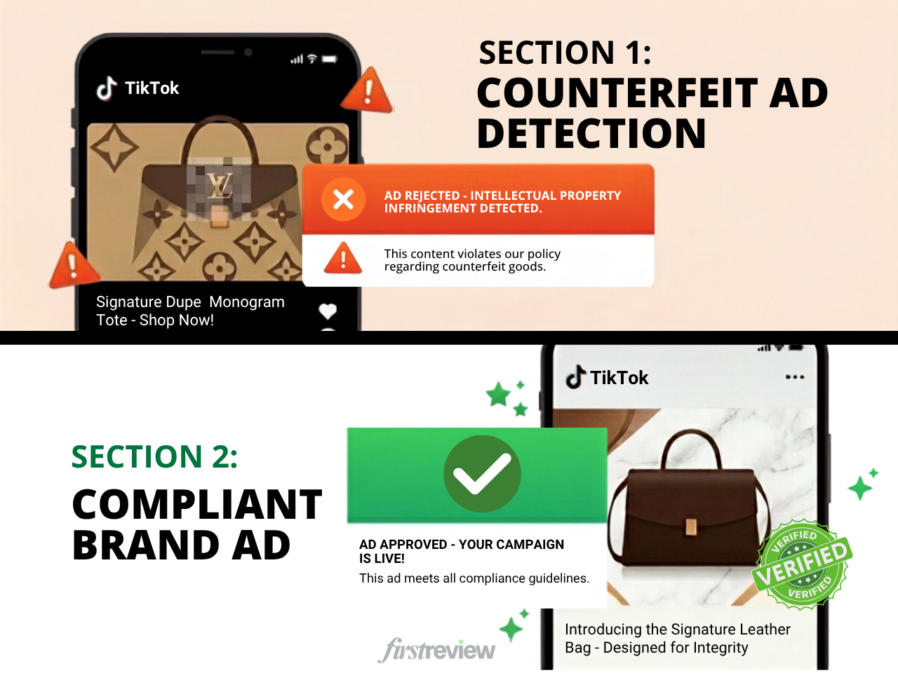 Second example of a TikTok ad flagged under the IP infringement policy for replica goods