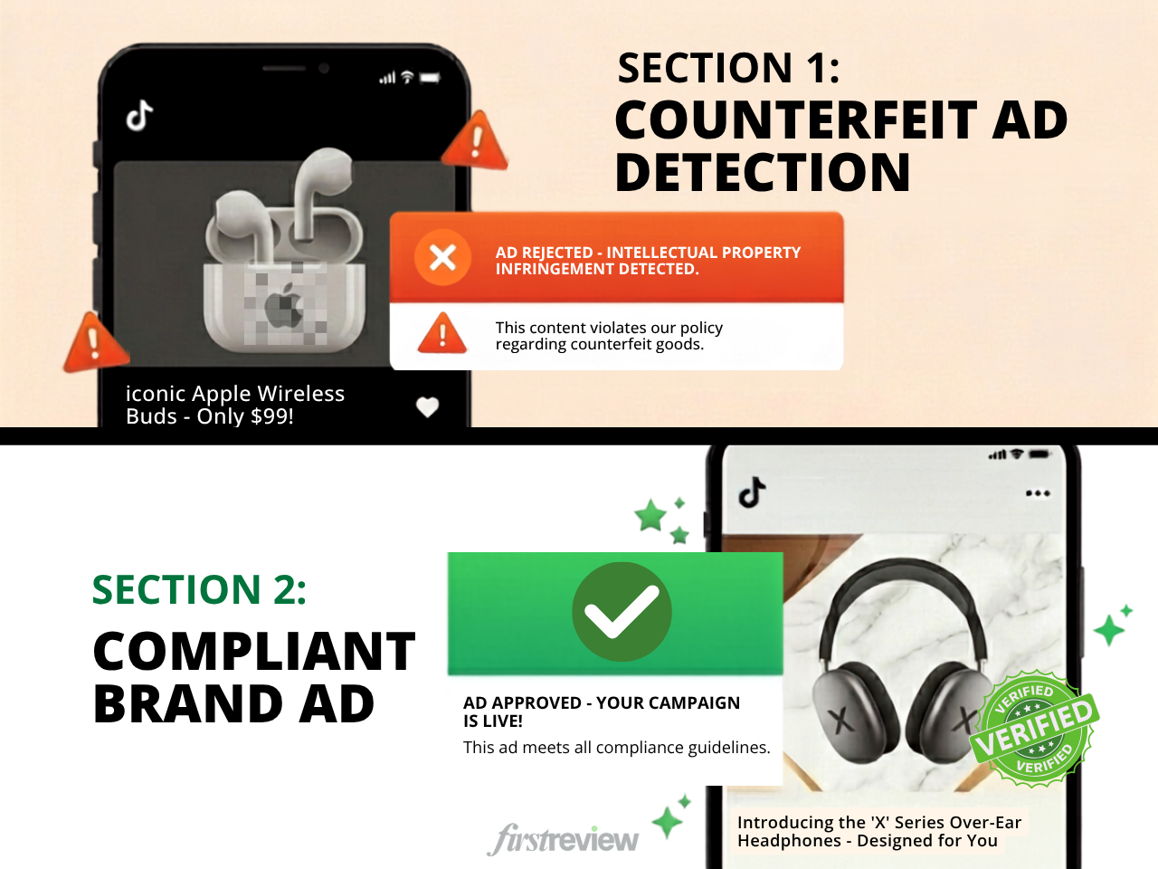 Third example of a TikTok ad banned for promoting counterfeit or replica goods