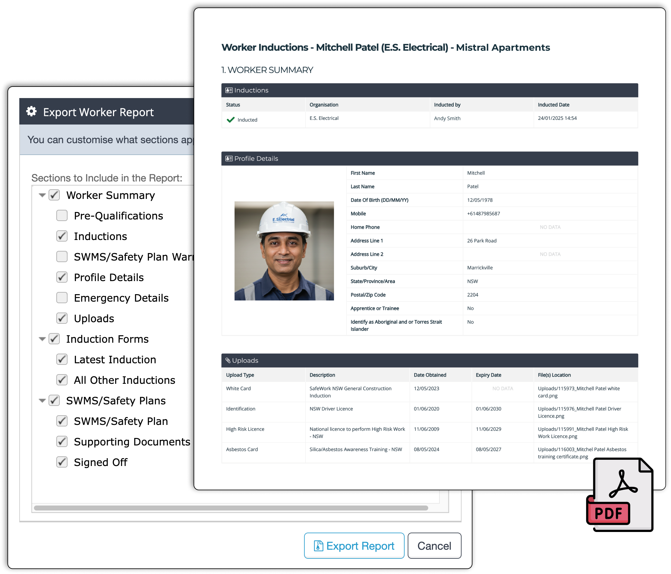 Simpel's Induction Safety report example and customisation wizard