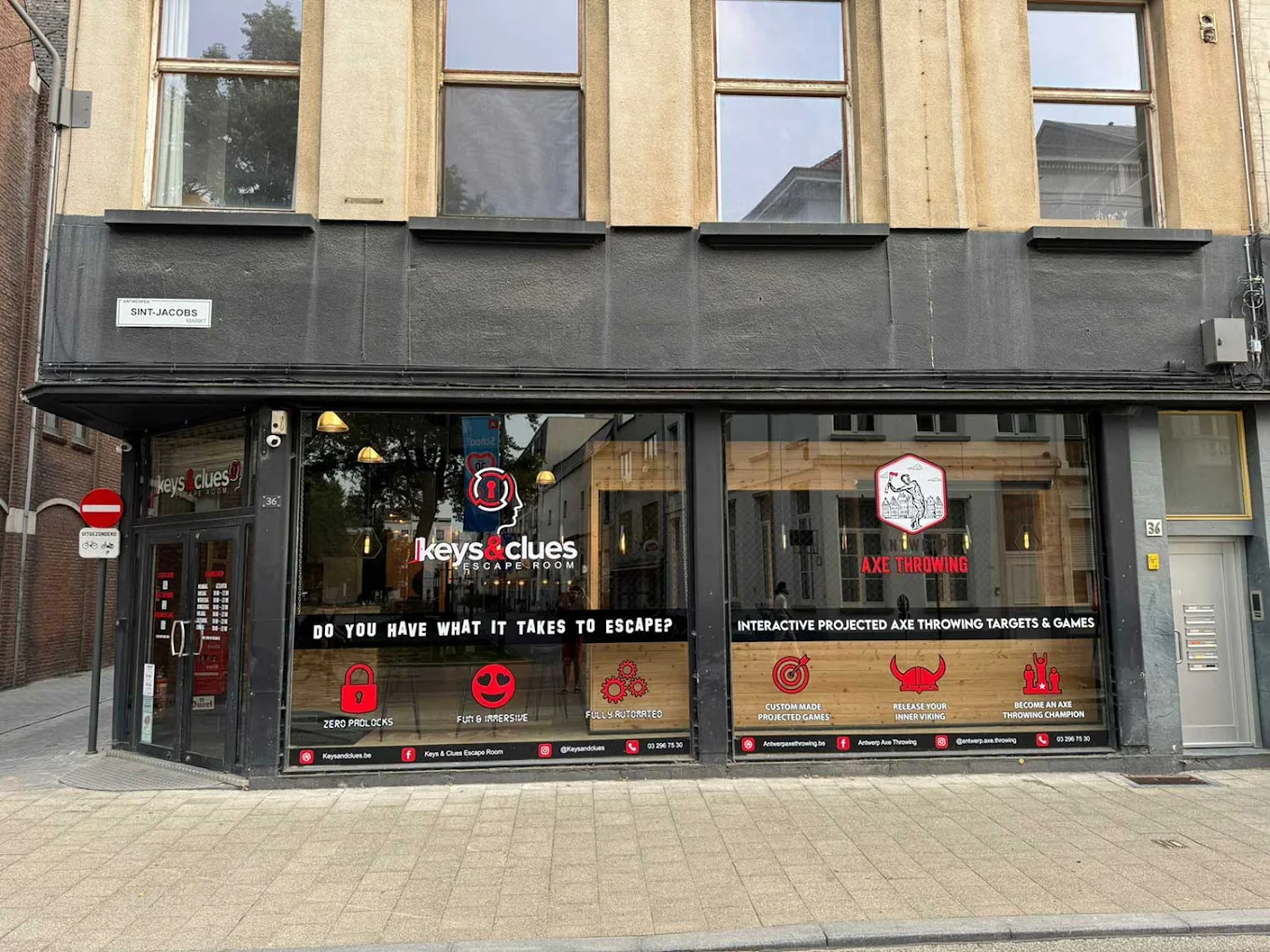 De Antwerp Axe Throwing locatie op de Sint-Jacobsmarkt 36, 2000 Antwerpen