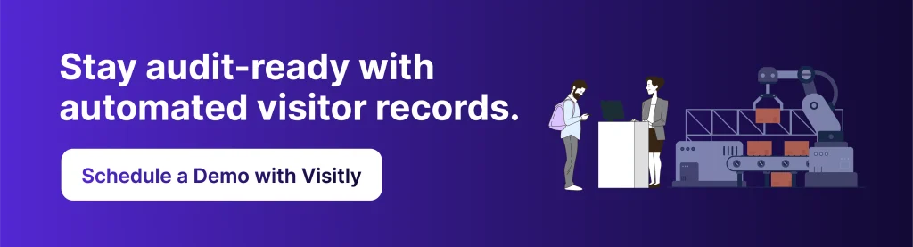 Manufacturing compliance manager reviewing digital contractor access records and audit reports.