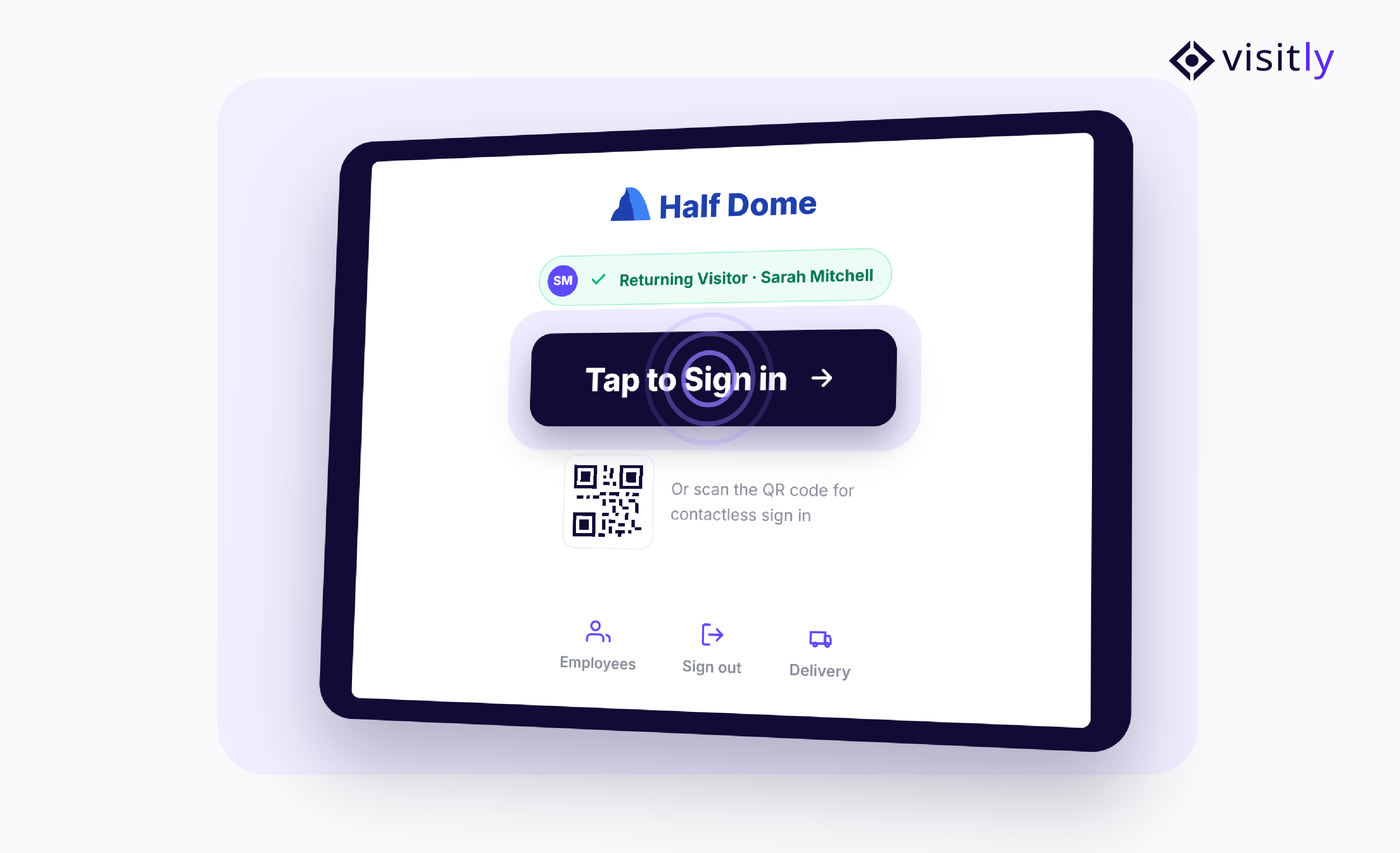 Visitly's One-Tap Check-In recognizes returning visitors and verifies their information automatically