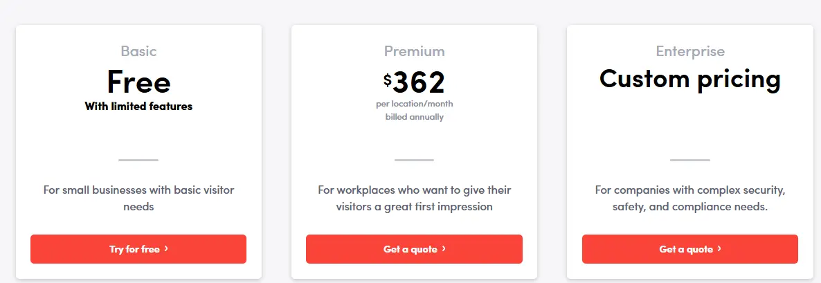 Envoy Visitors pricing details