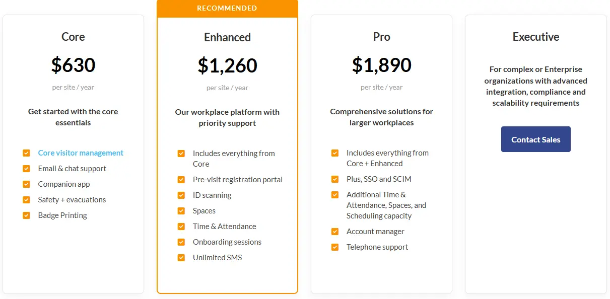 Receptionist pricing page