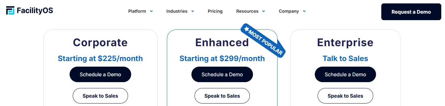 FacilityOS pricing page