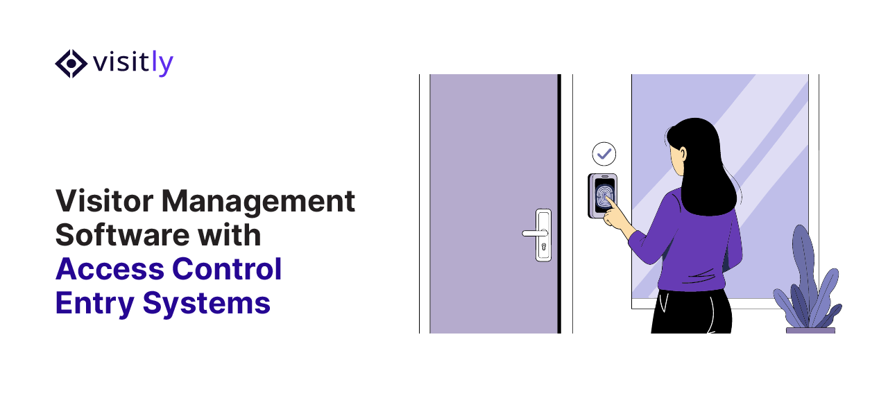 Woman pressing a fingerprint reader mounted beside a door
