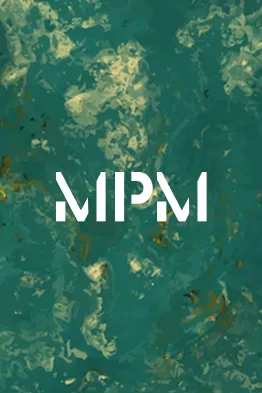 White MPM text logo on a textured green and gold marbled background.