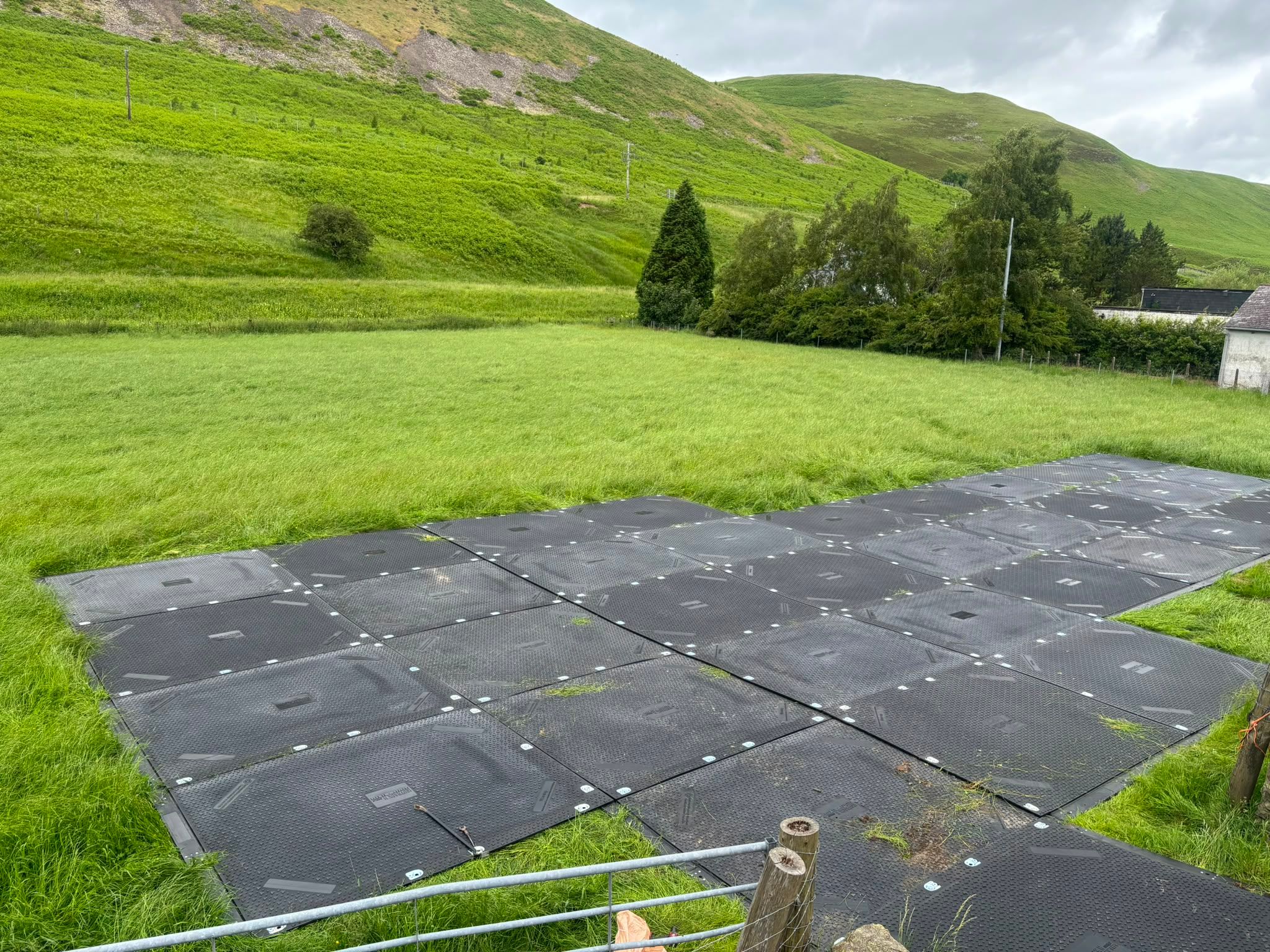 Logistics vehicle arriving at the Glenveg site with heavy-duty trackway components