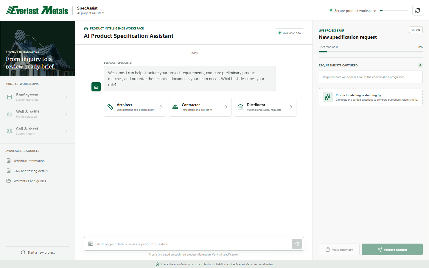 Everlast Metals - AI Chatbot for Manufacturing interface screenshot 2