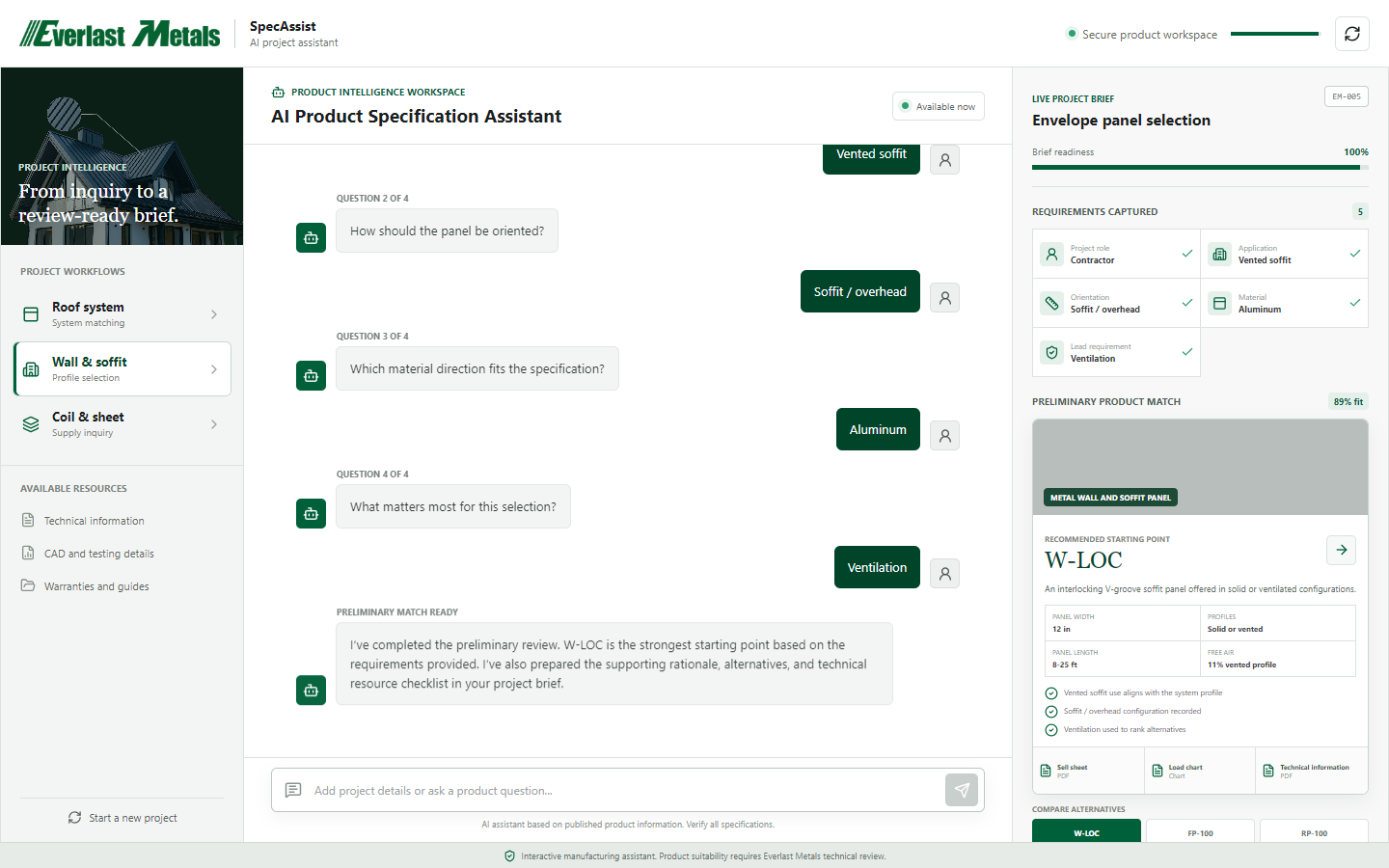 Everlast Metals - AI Chatbot for Manufacturing interface screenshot 3