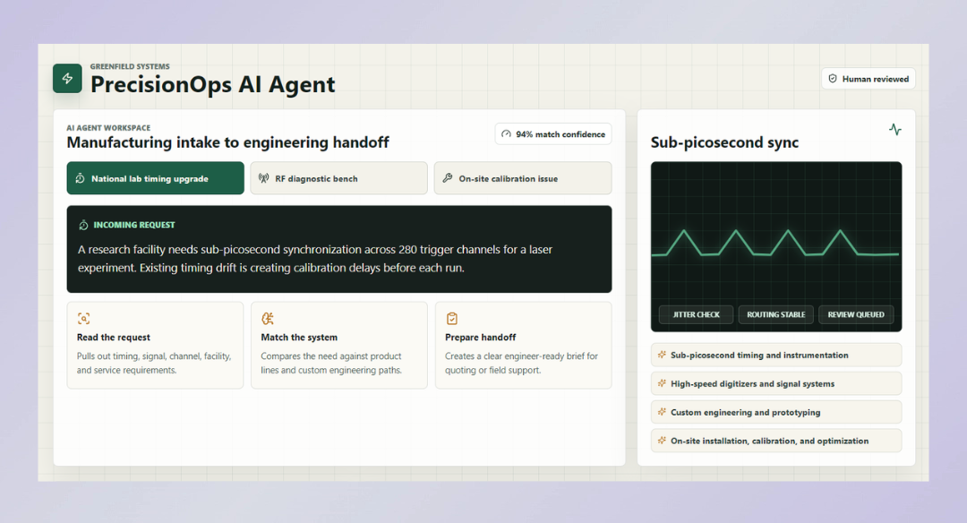 Greenfield Systems - AI Agent for Manufacturing interface screenshot 1