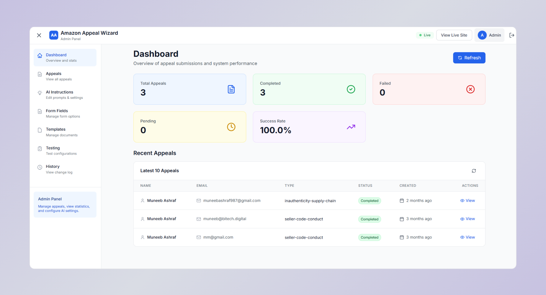 Amazon Appeal Wizard interface screenshot 1