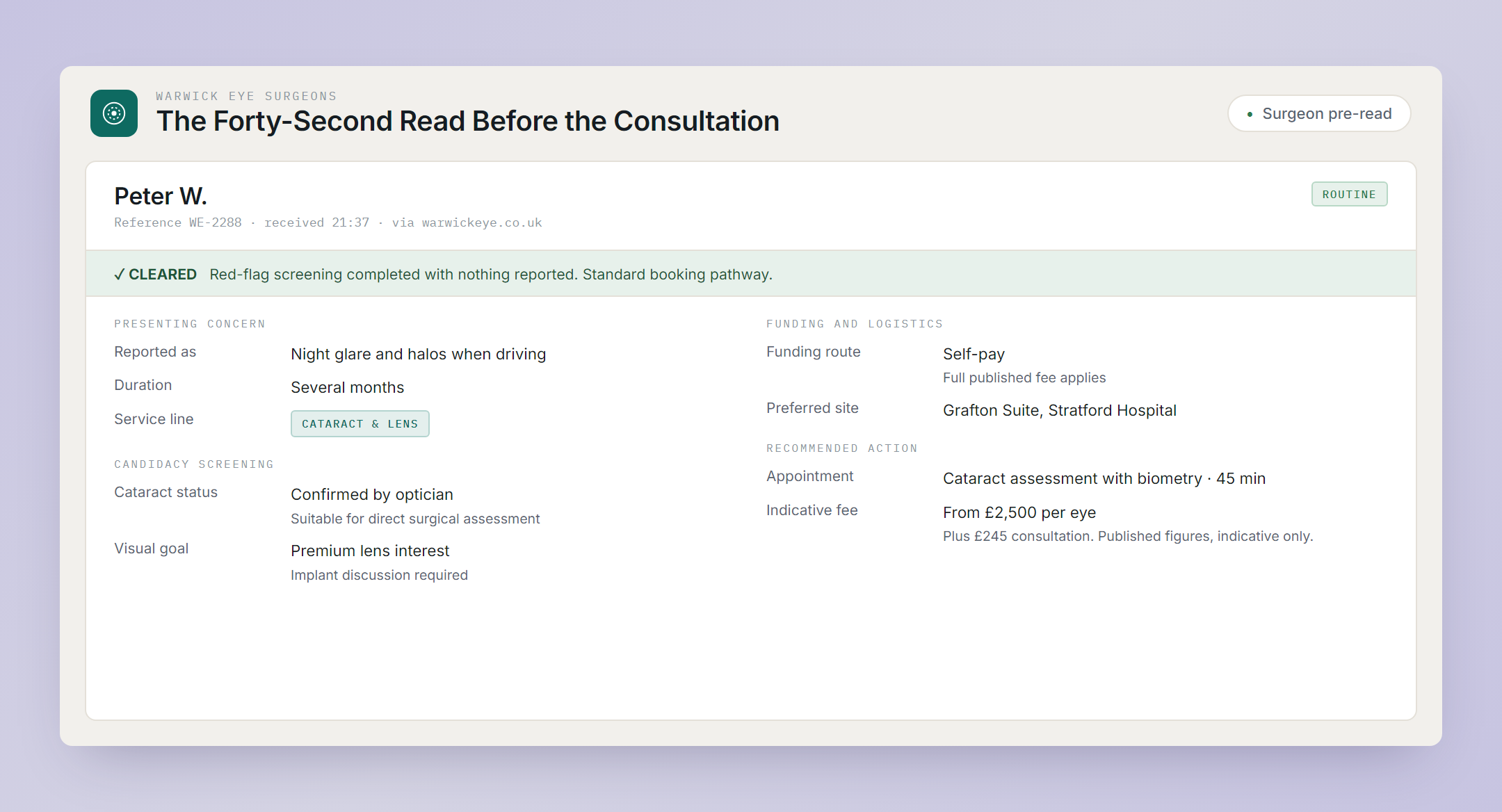AI generated clinical pre-brief for a private healthcare consultation