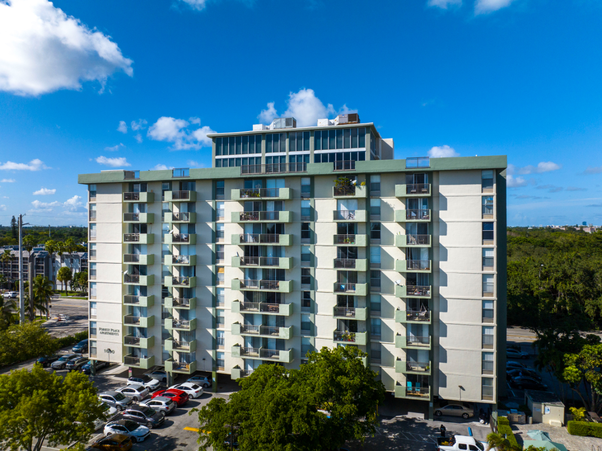Drone shot of exterior and surrounding area