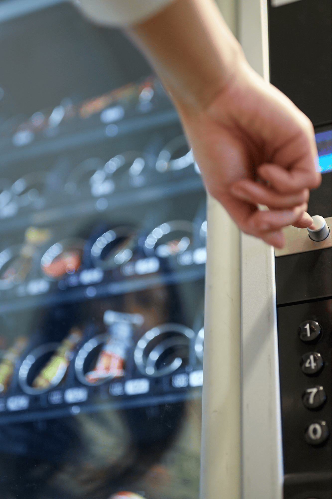 Vending machine stocked with food and drinks for warehouse shift workers