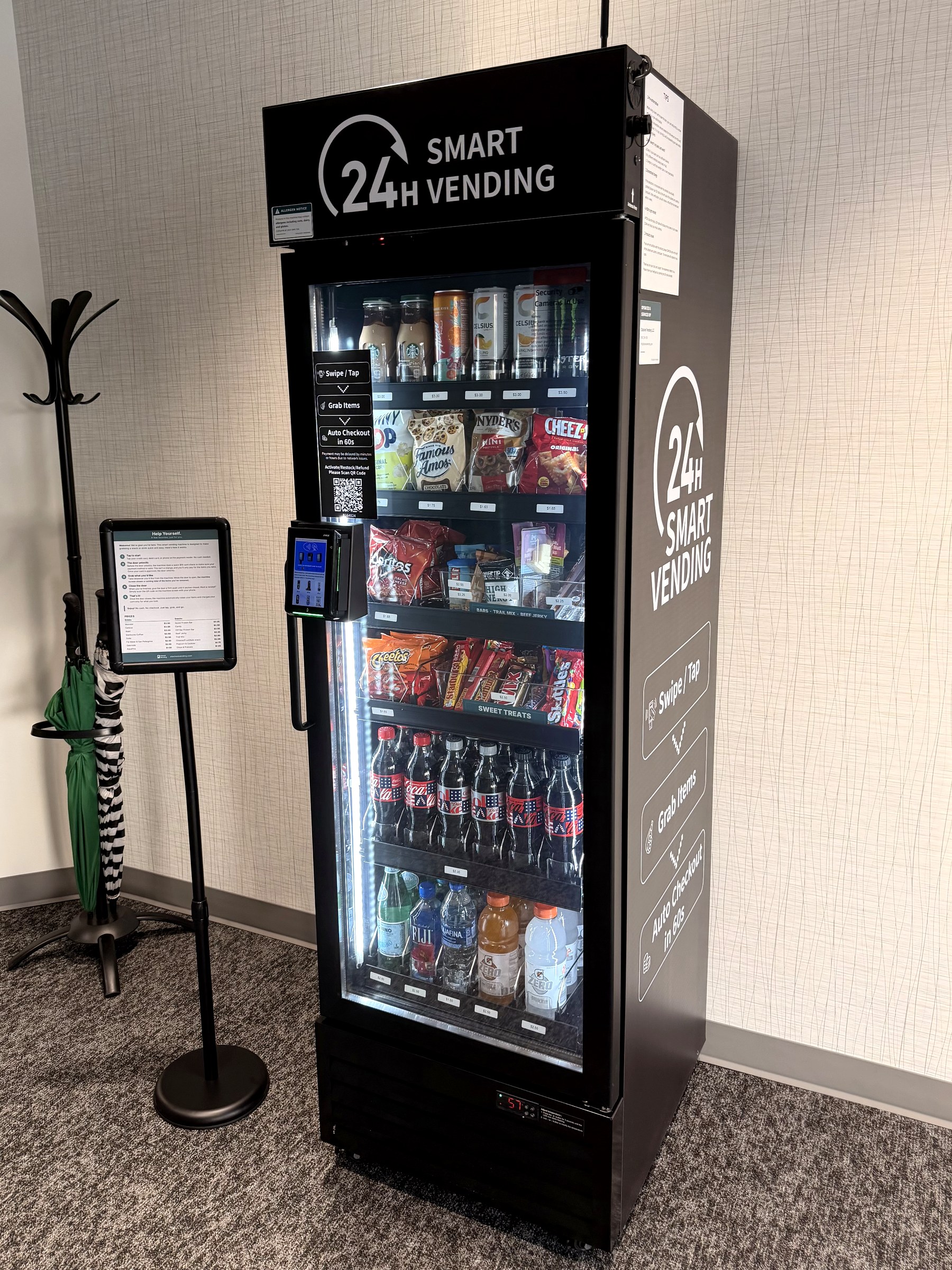Stacked Vending smart vending machine stocked with snacks and drinks in a West Michigan medical facility breakroom
