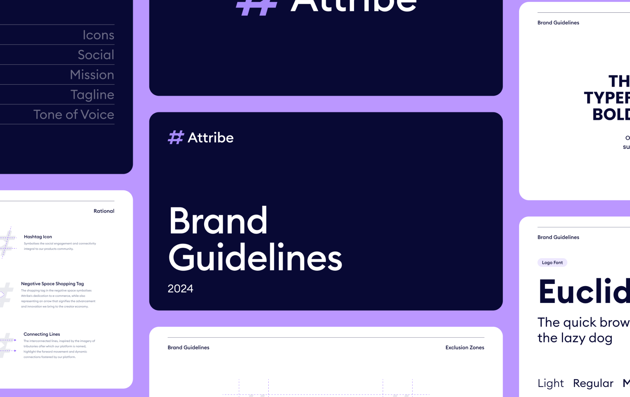 Brand guidelines created for Attribe, defining the logo, colours, typography and visual identity.