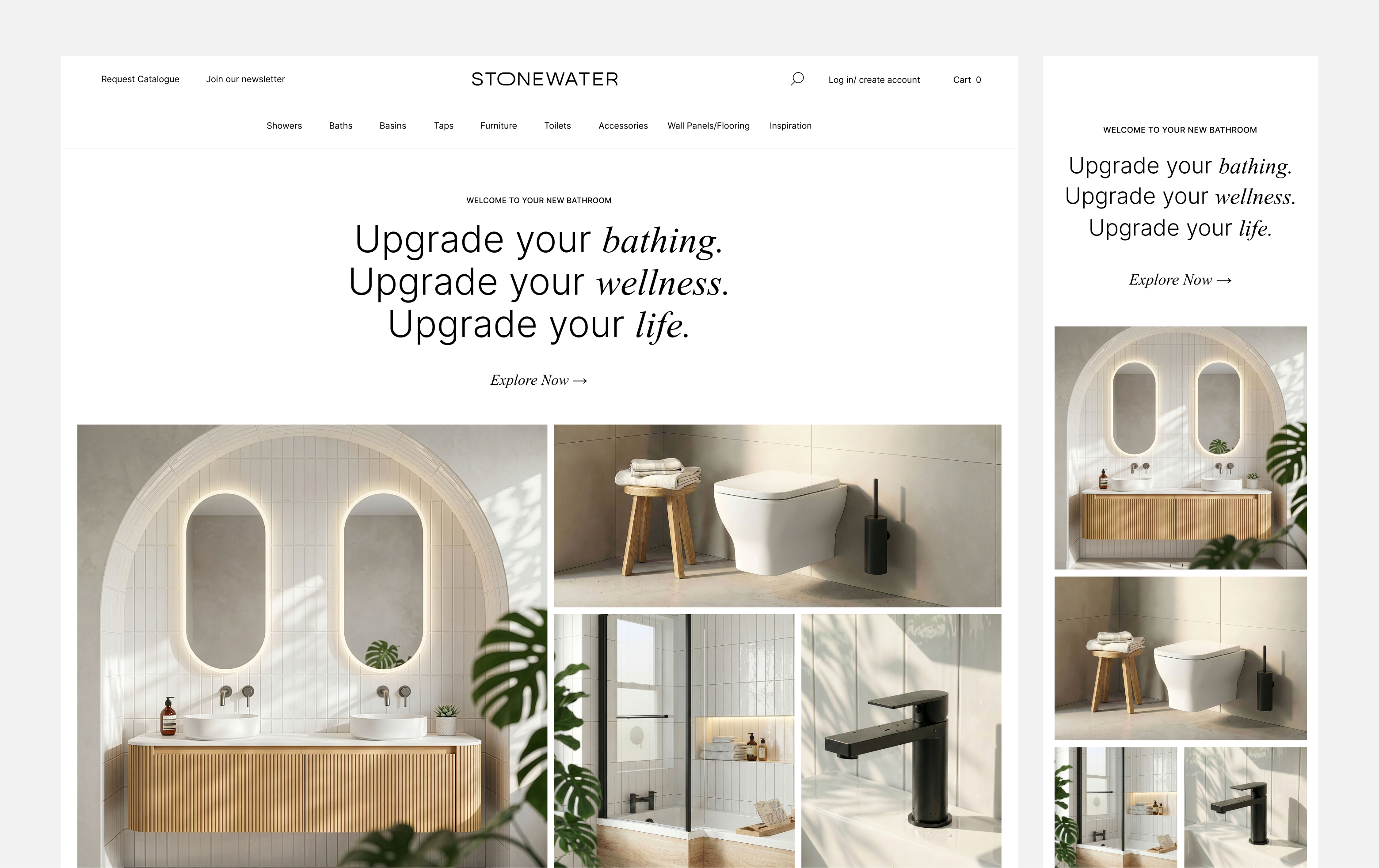 Homepage design created for Stonewater with a clean and luxurious aesthetic inspired by premium interiors.