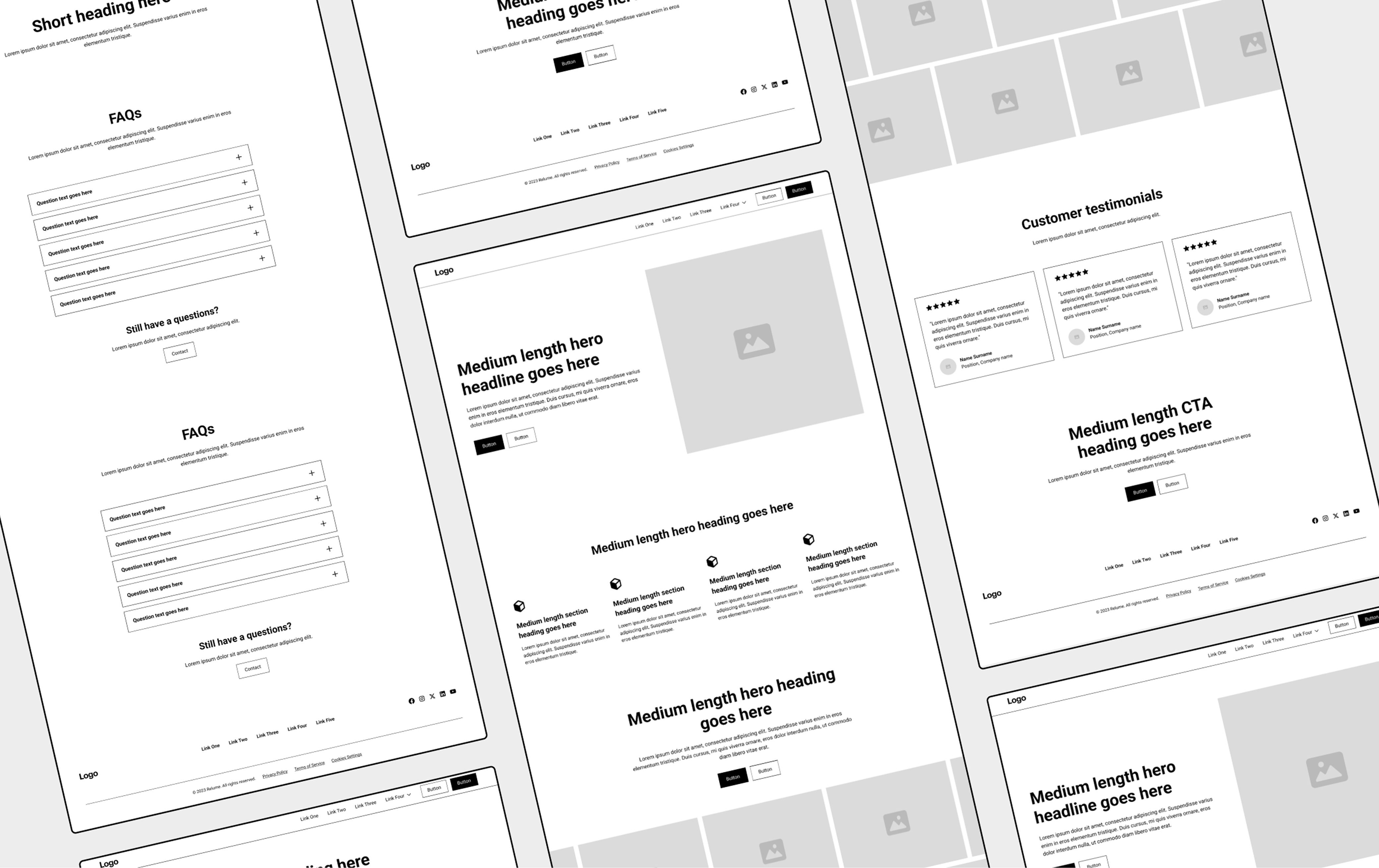 Low-fidelity wireframes created for the Paace website to establish layouts and content hierarchy.
