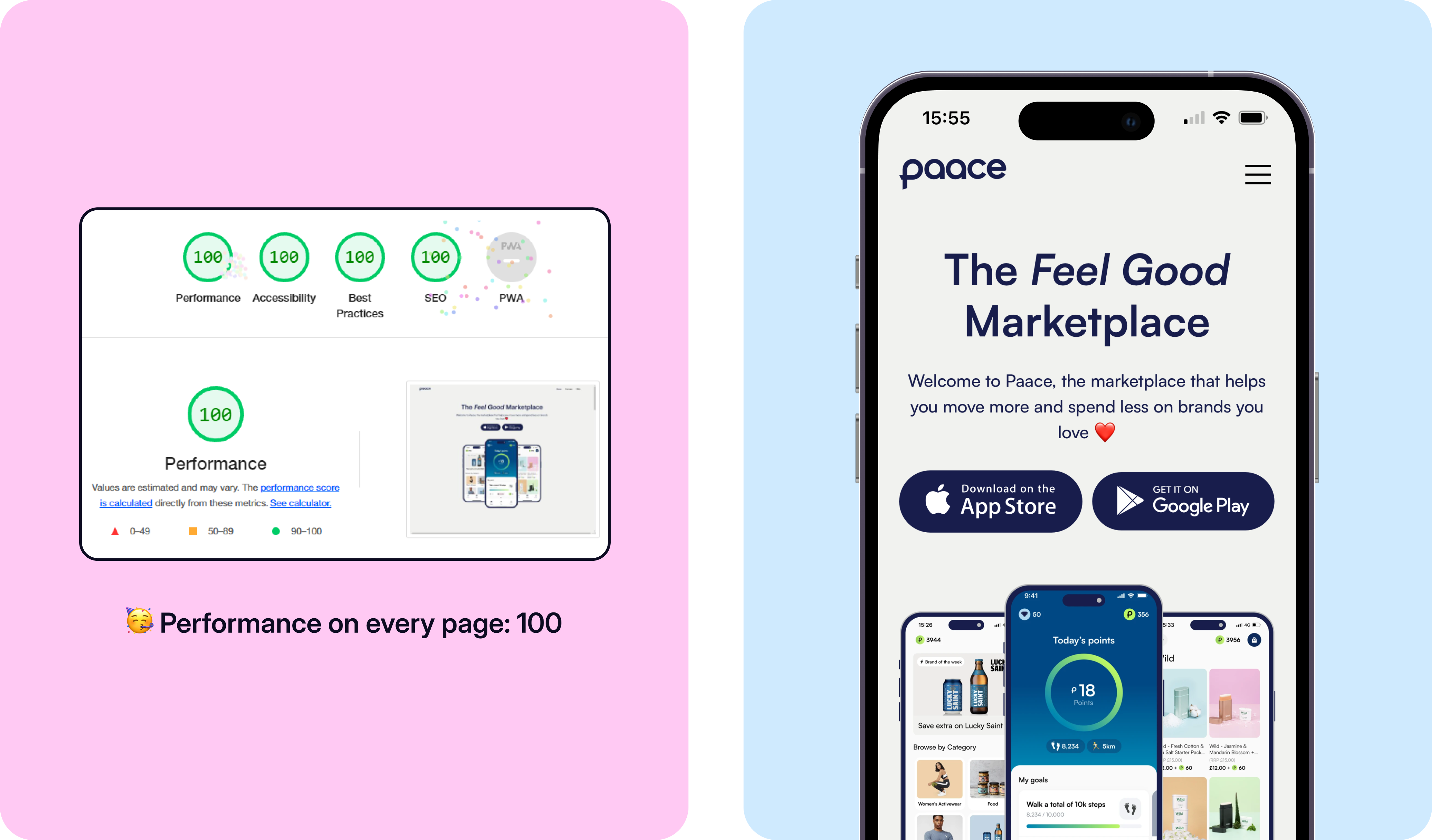 Responsive Webflow website created for Paace, achieving perfect Google Lighthouse scores for performance, accessibility, SEO and best practices.