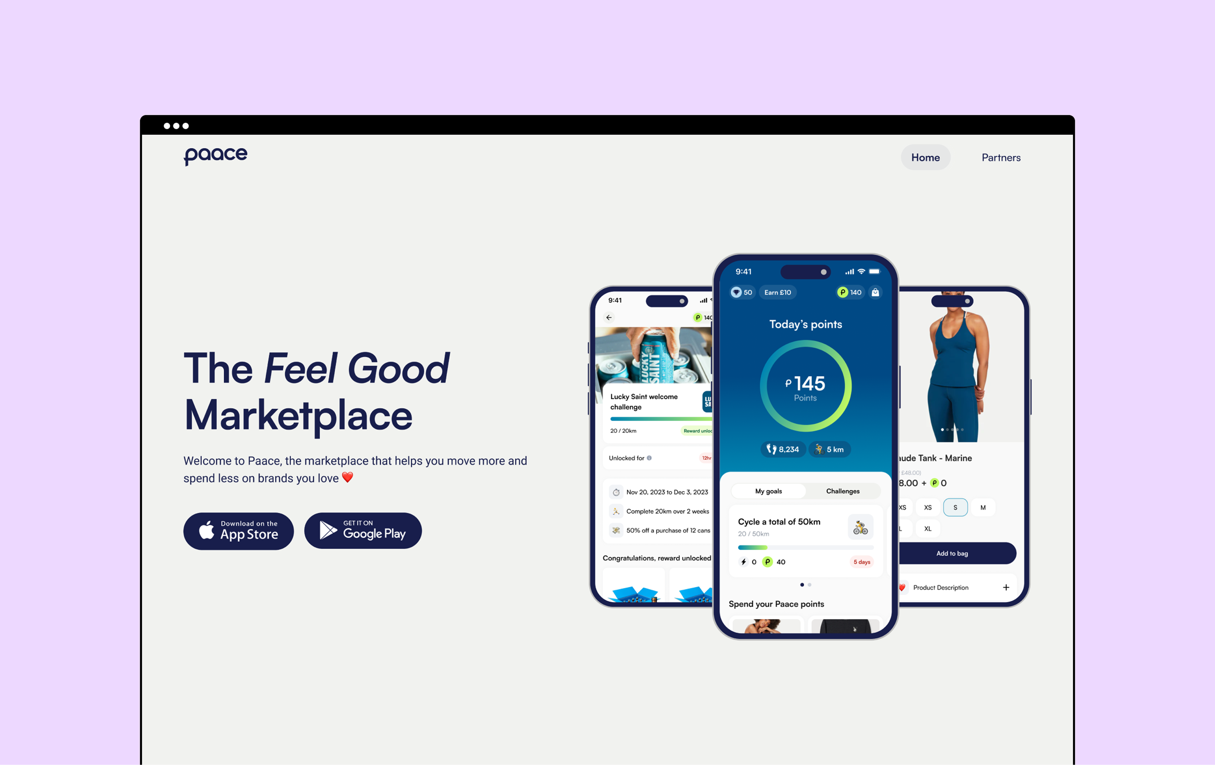 Website hero section designed for Paace to communicate the benefits of the fitness platform.