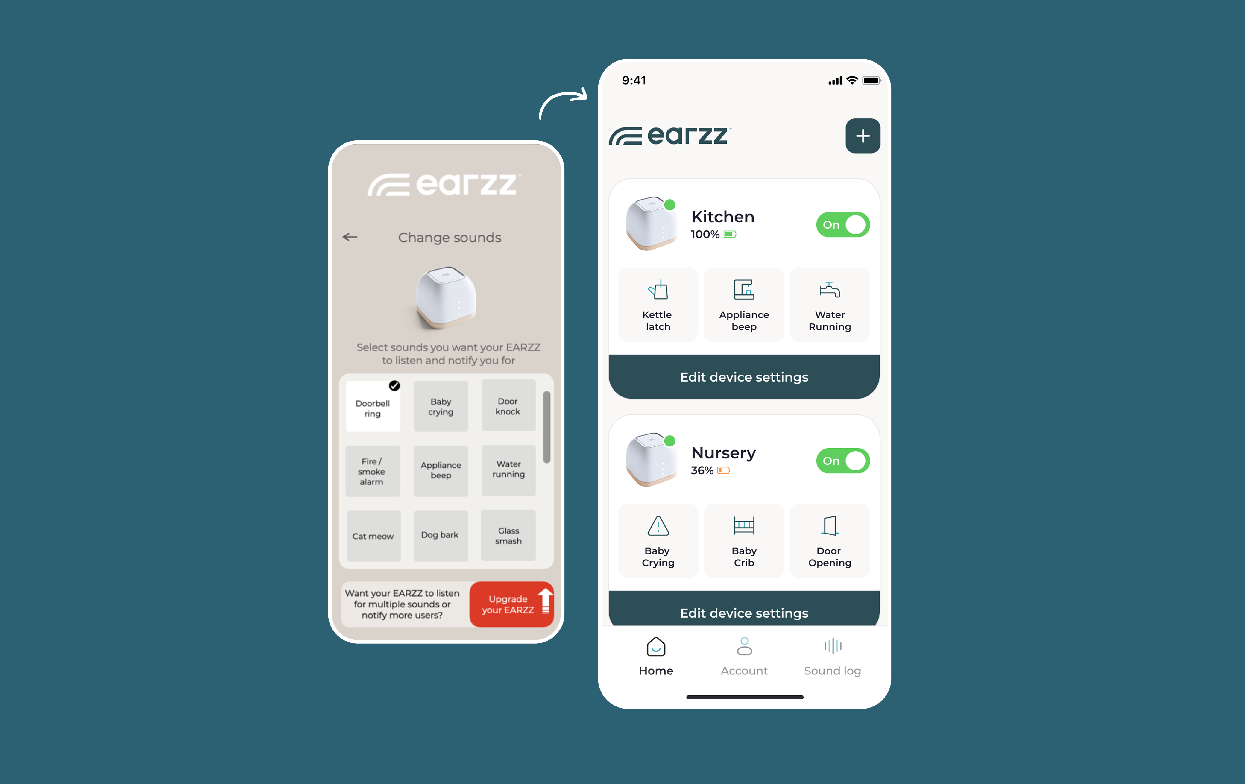 Before and after comparison showcasing the transformation of the Earzz app experience.