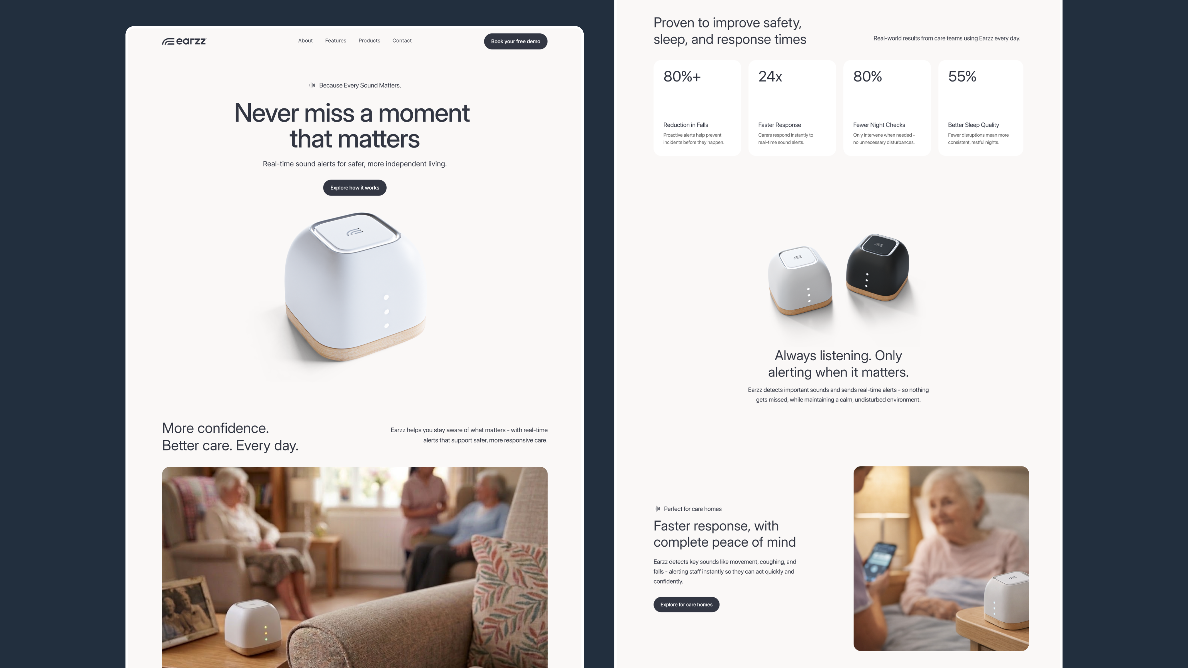 Homepage design created for Earzz to communicate the benefits of the smart home platform.