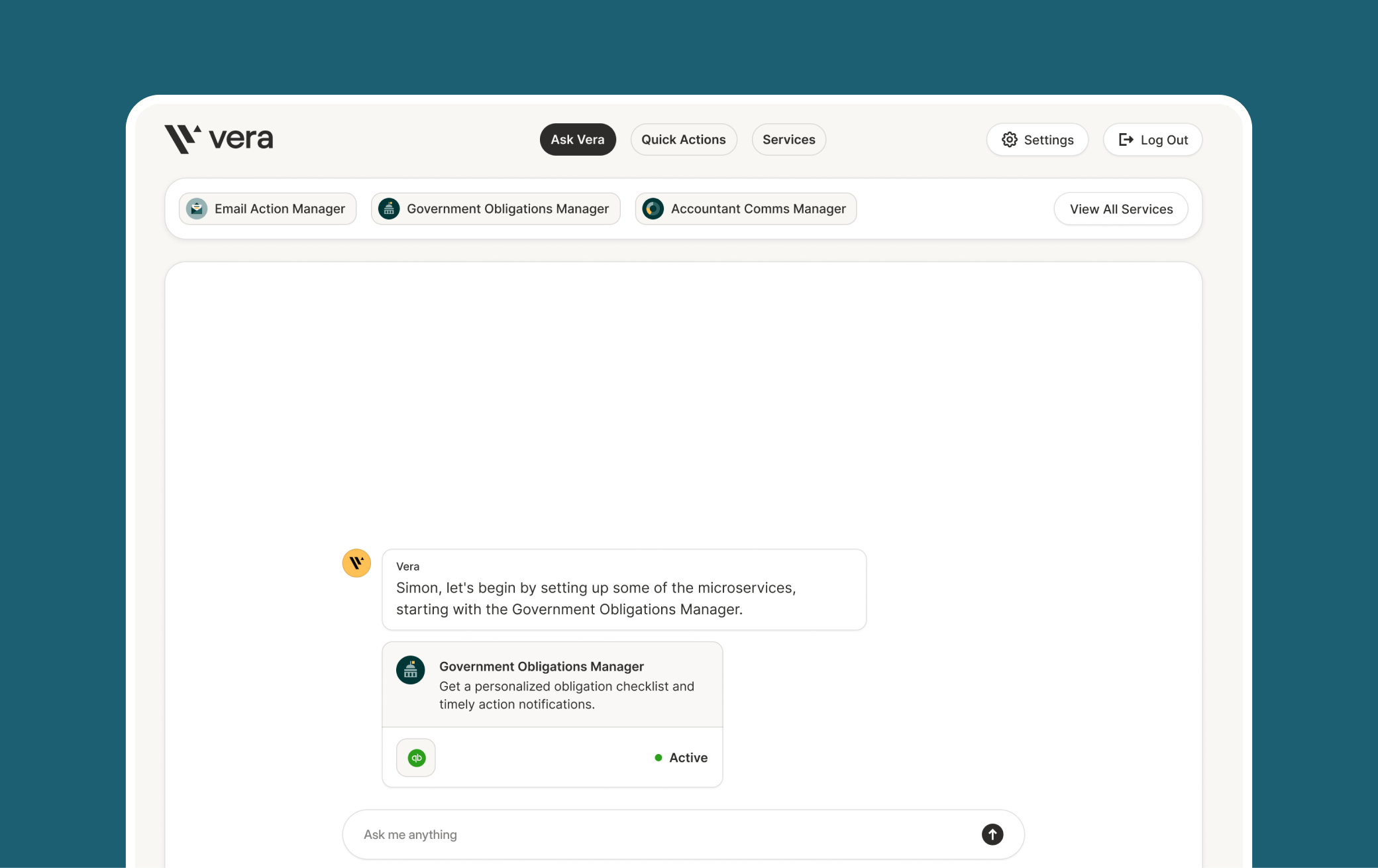 Website and product experiences created for Vera, showcasing the AI-powered business management platform.