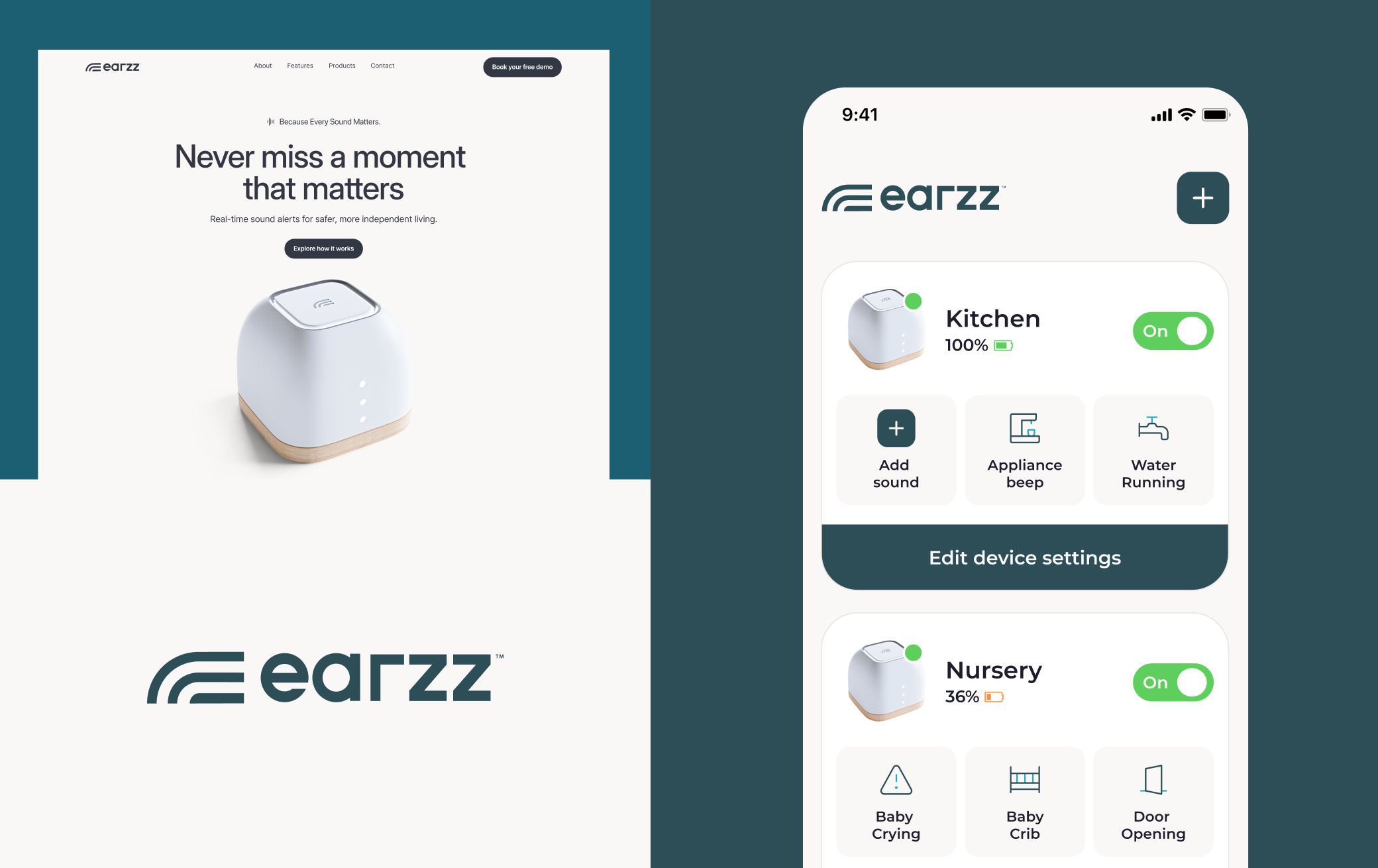 High-fidelity mobile app screens created for Earzz, an award-winning health technology platform.