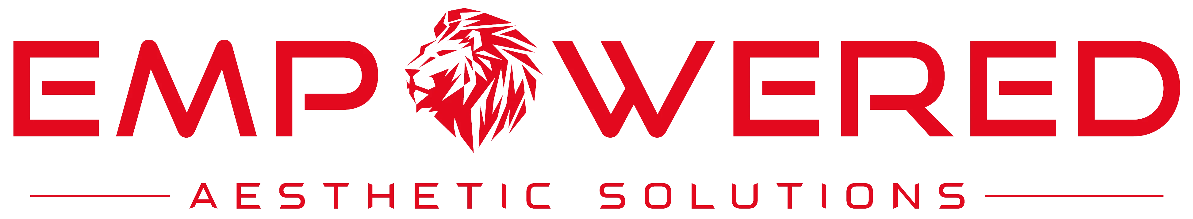 Logo with red text 'EMPOWERED' featuring a lion's head and 'AESTHETIC SOLUTIONS' below it