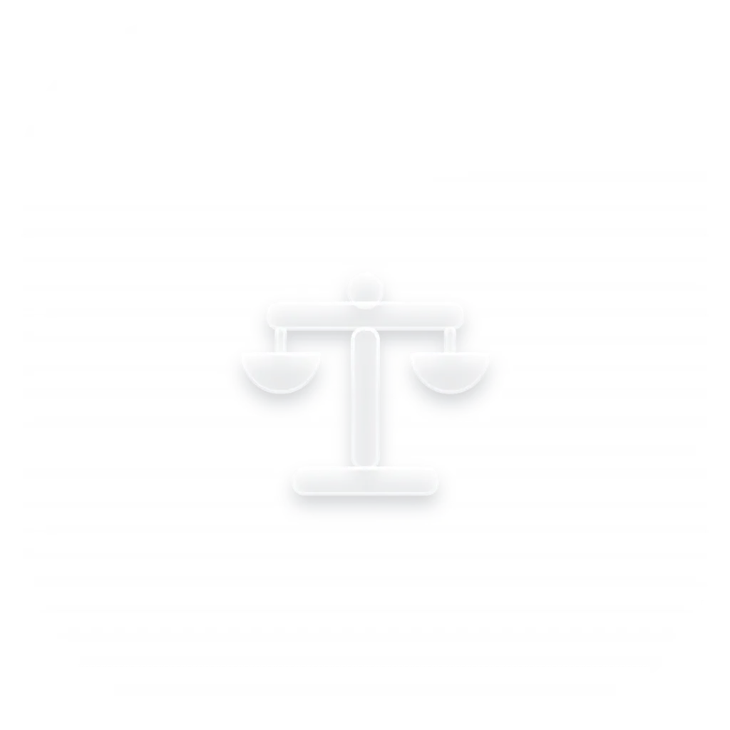 Weißes Symbol einer Waage auf hellem Hintergrund, Symbol für Gerechtigkeit oder Gleichgewicht.