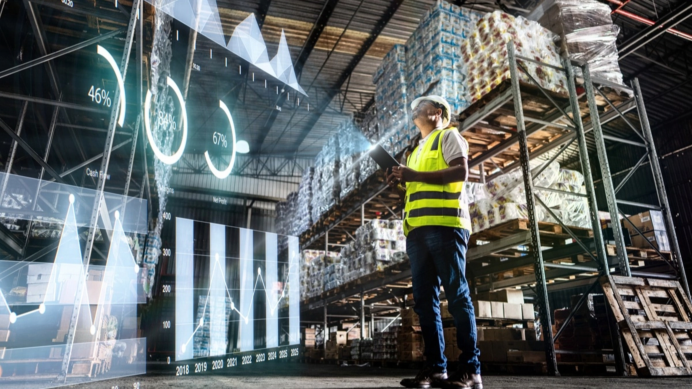 Image showing a worker accessing a data network in a remote warehouse