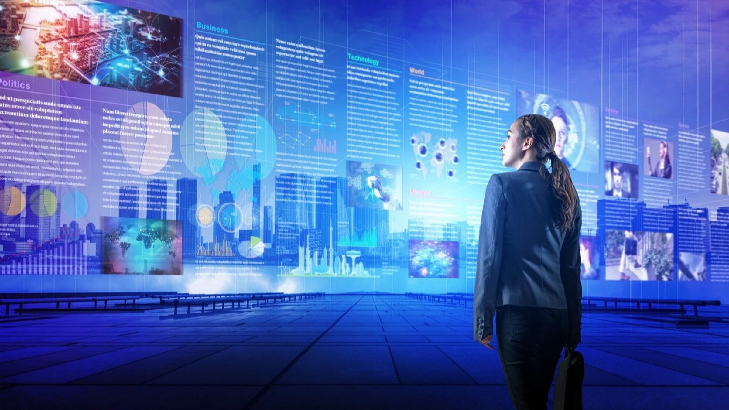 Image of a business professional interacting with futuristic AV technology