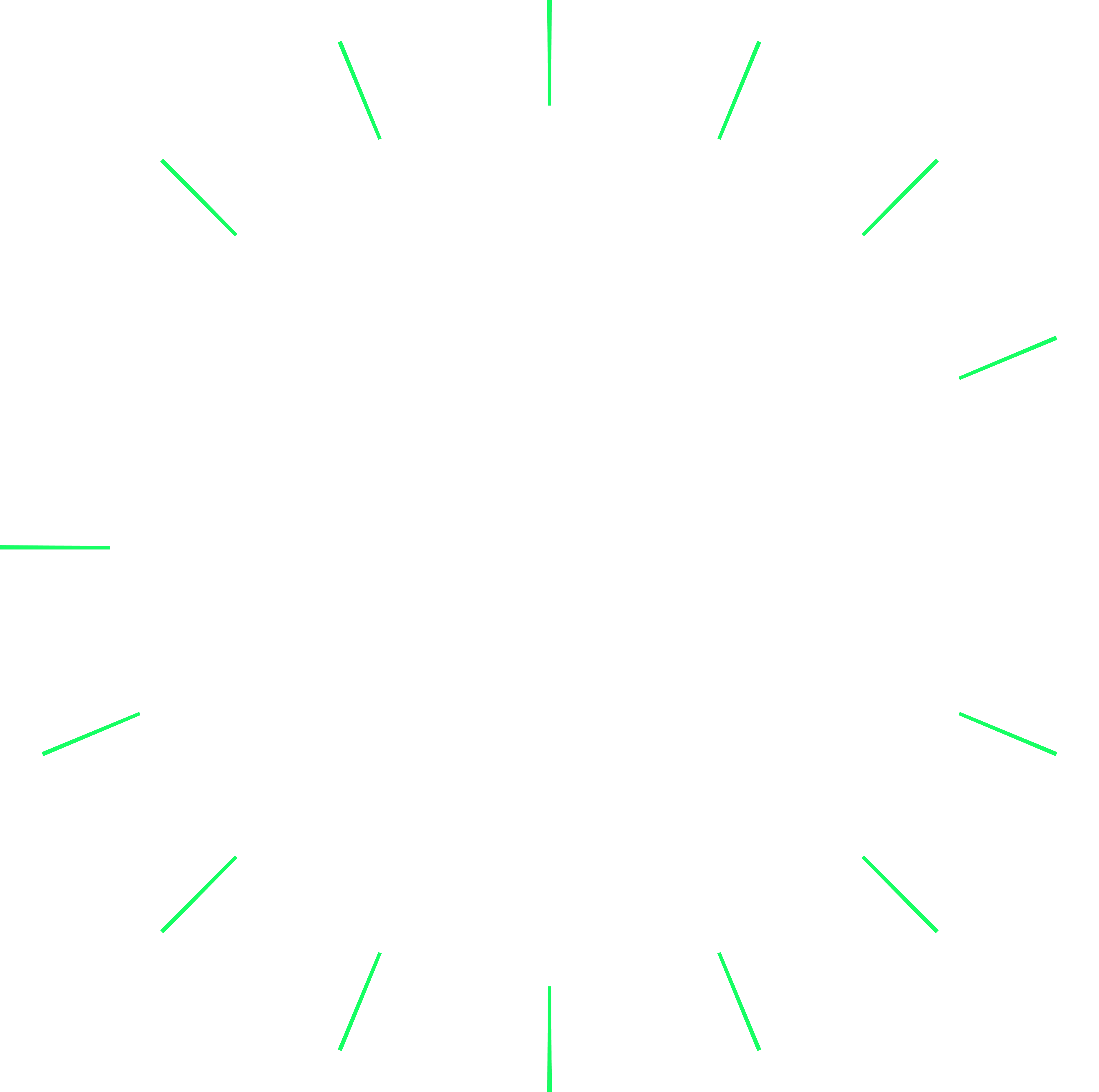 Black background clock face with white minute ticks and green hour ticks, no numbers or hands.
