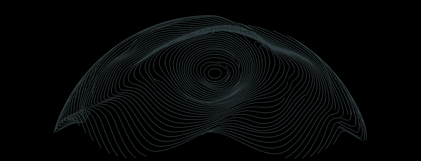 Black background with fine white curved contour lines forming an abstract dome shape.