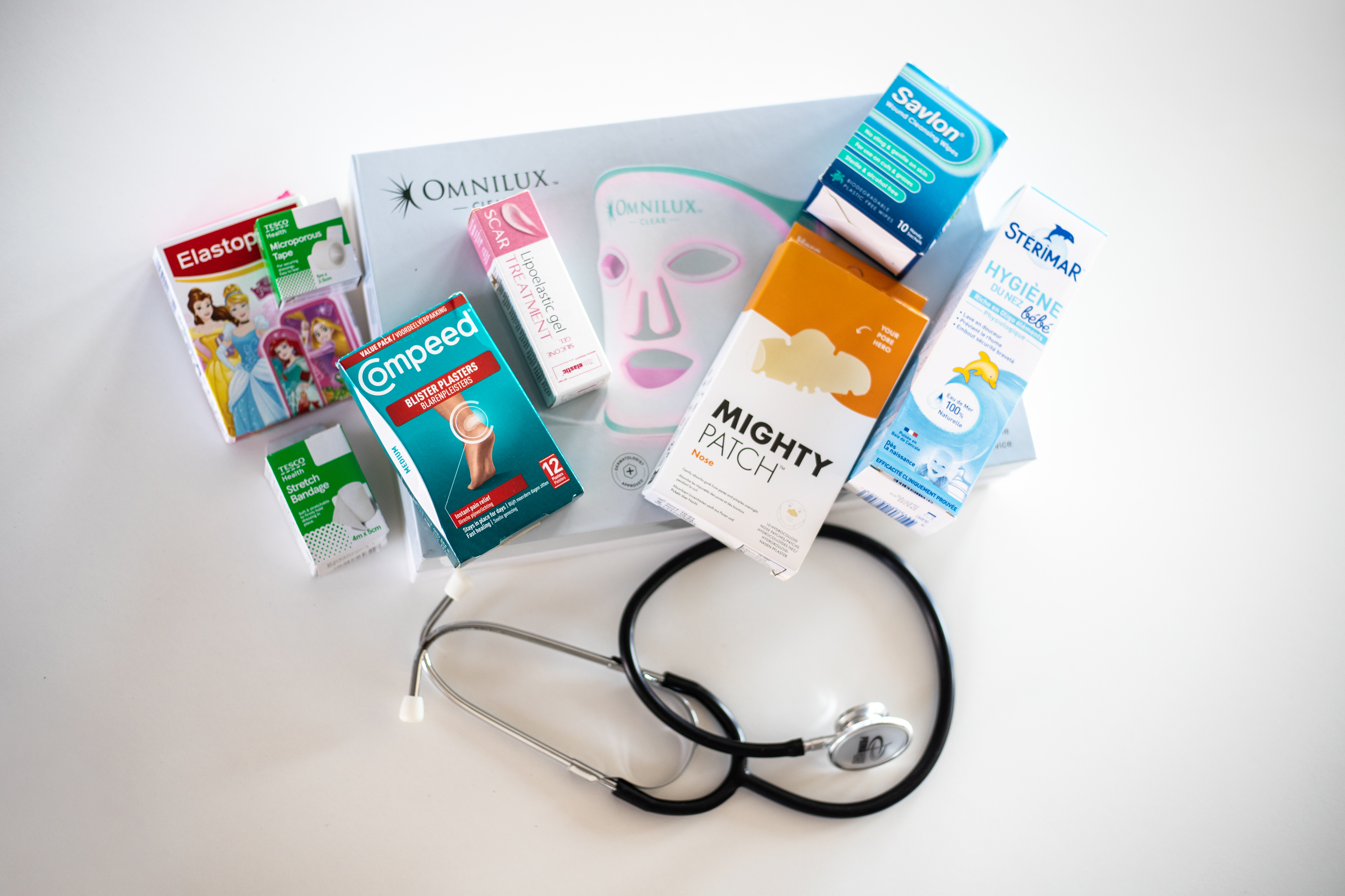 Assortment of medical device products with a stethoscope