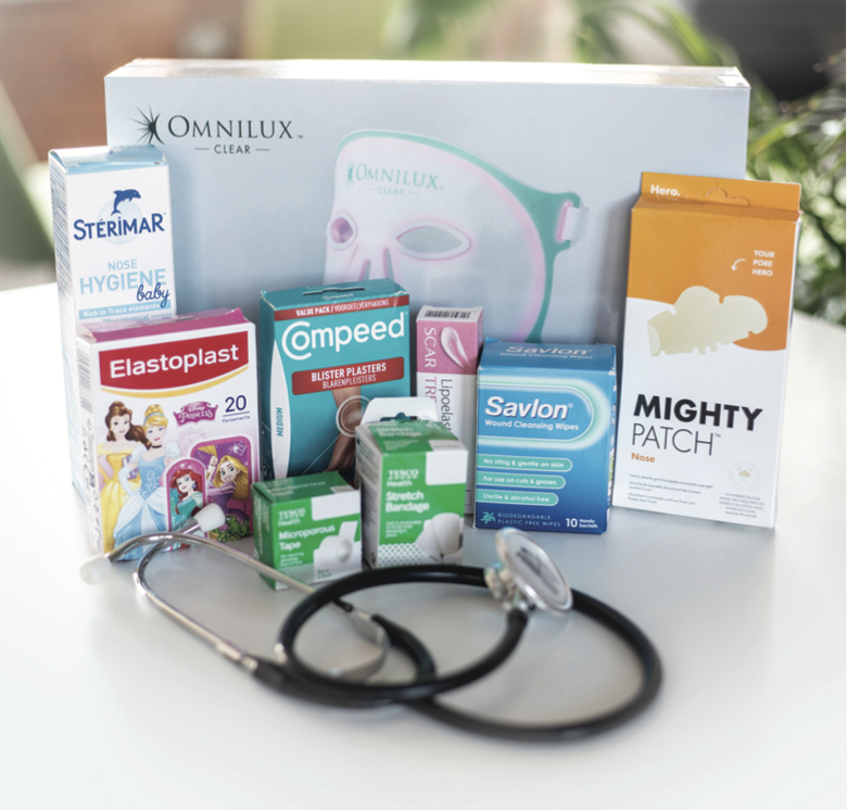 Client healthcare and skincare products with a stethoscope