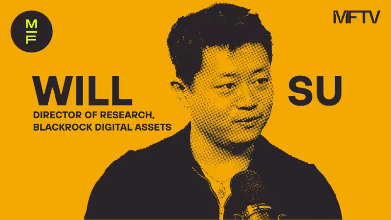 Graphic title card featuring Will Su, Director of Research at BlackRock Digital Assets, on an orange background.