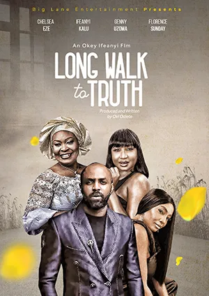 Poster for the film Long Walk to Truth featuring four actors posing against a muted background with yellow petals.