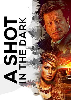 Movie poster for A Shot in the Dark showing a man and woman with a burning barrel behind them.