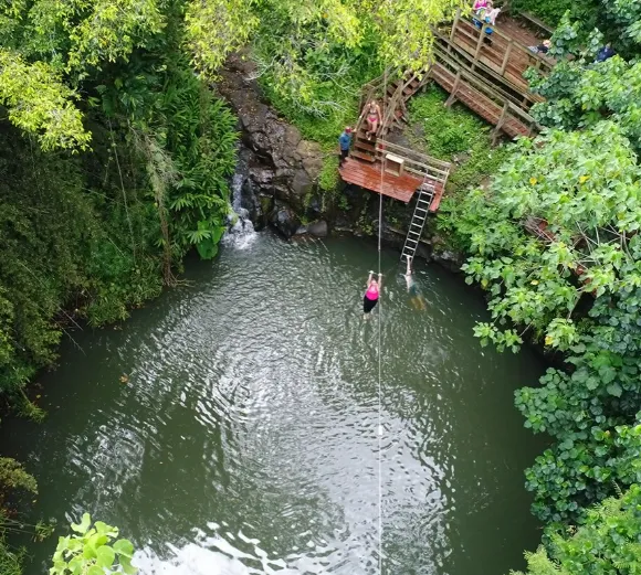 Guest on WaterZip on Zip and Splash Tour on Kauai Kipu Ranch