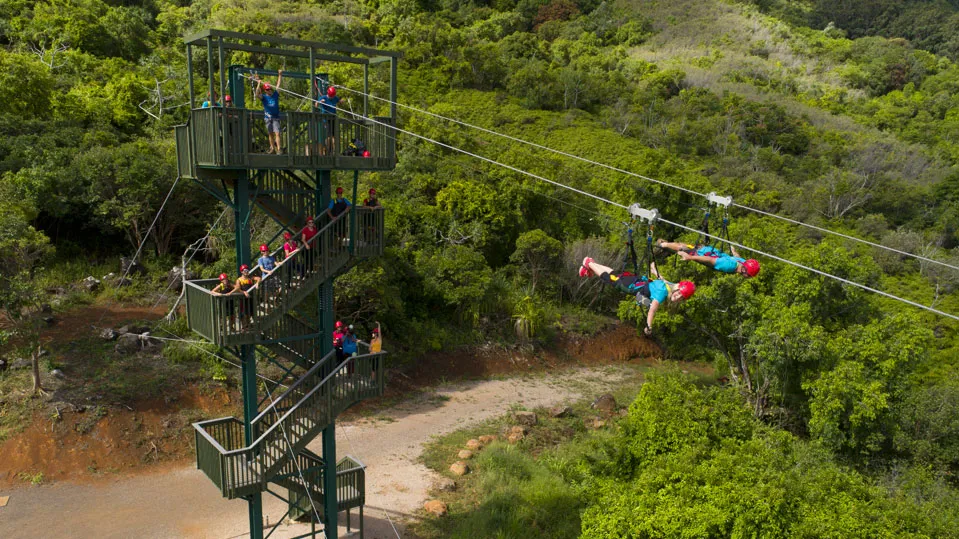 Guest zipping on the longest zipline in Hawaii