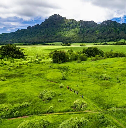 Kīpū Ranch pastures and the Hāʻupu mountains, a Jurassic Park and Jurassic World filming location