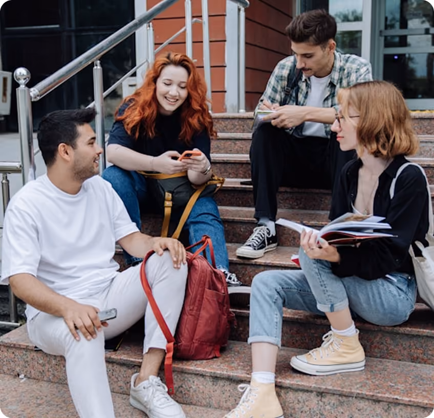 few student gossiping with smile