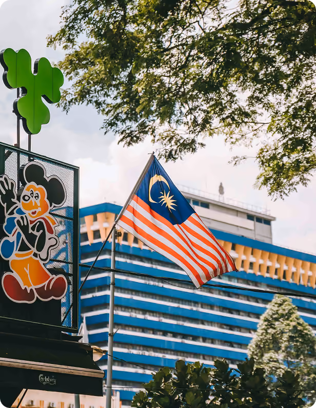 Building with Malaysian flag on front
